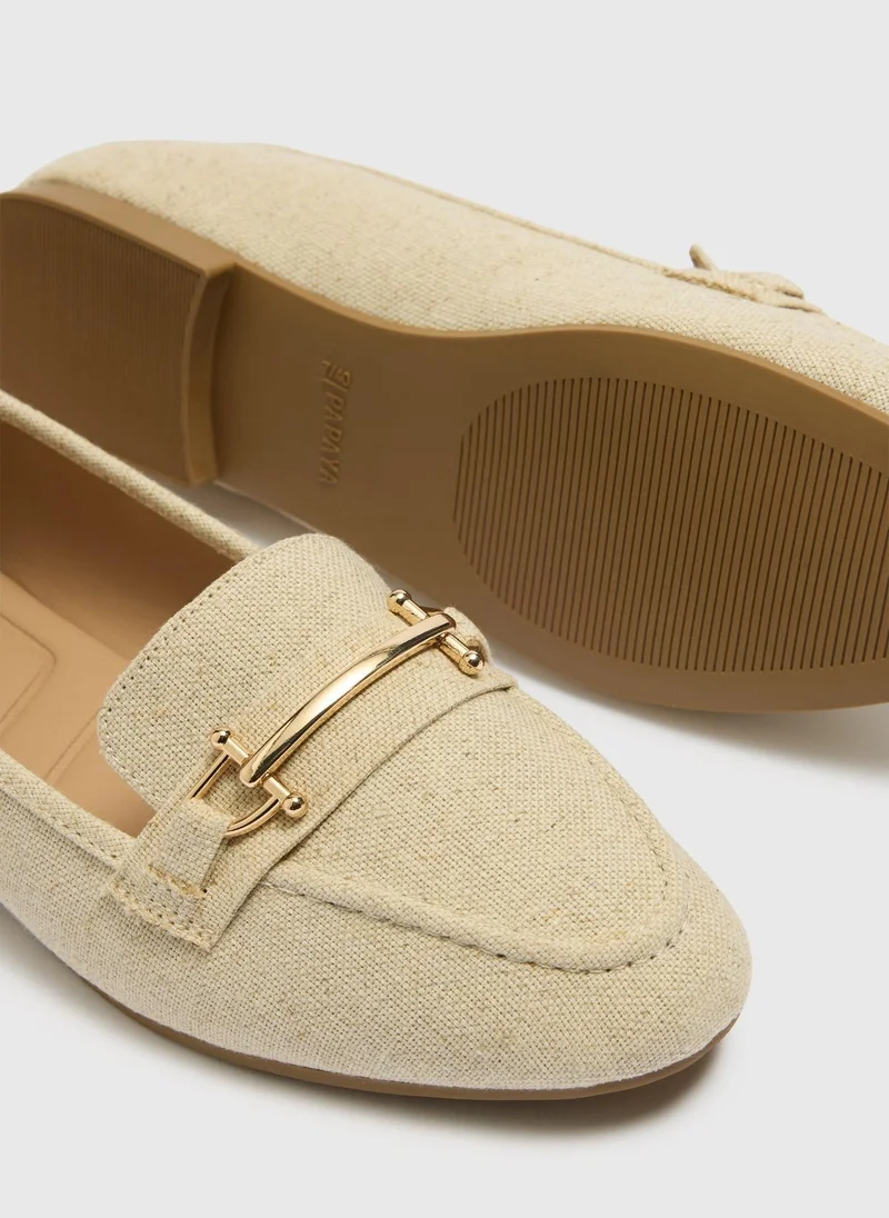 ماتلان Linen Metal Bar Loafers